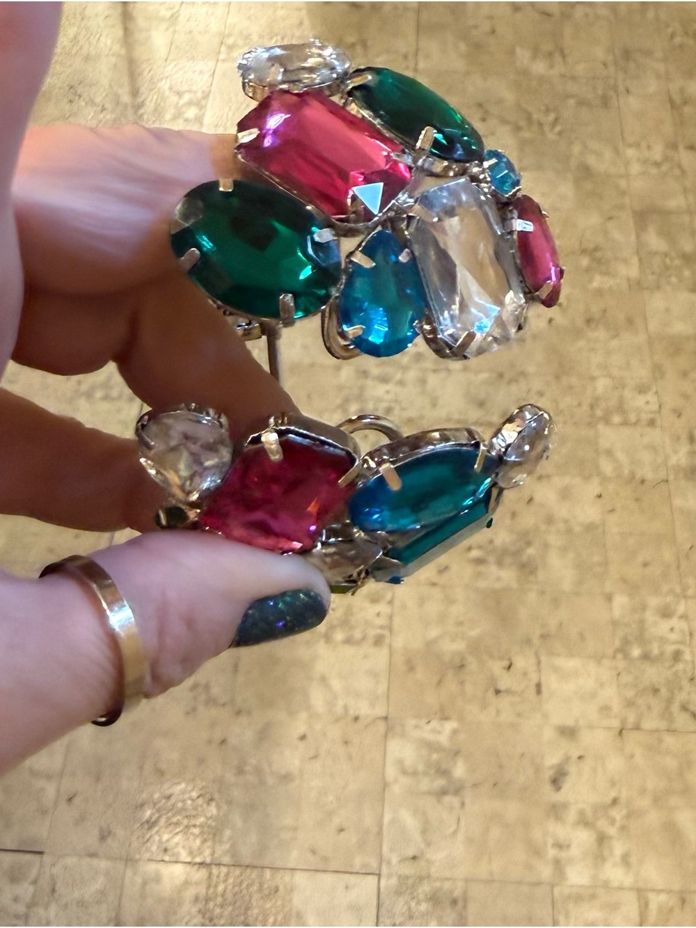 paparazzi Blue Pink Clear Multi-Gem Statement Cuff Bracelet - Picture 2 of 3